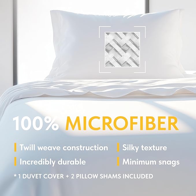 White Queen Duvet Cover Set, Microfiber Duvet Cover with Zipper, Duvet Cover Set of 1 Down Comforter Cover with 2 Pillow Shams, Luxury Comforter Cover Queen Size | Comforter Not Included