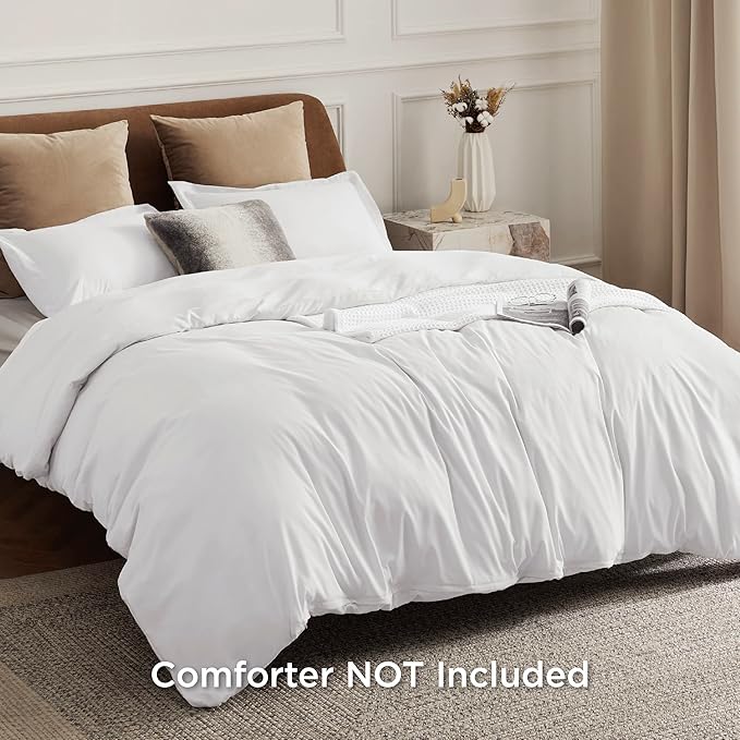 White Duvet Cover Queen Size - Soft Double Brushed Bedding Set for Kids & Adults, Zipper Closure, 3 Pieces, Includes 1 Duvet Cover (90"x90") & 2 Pillow Shams, NO Comforter