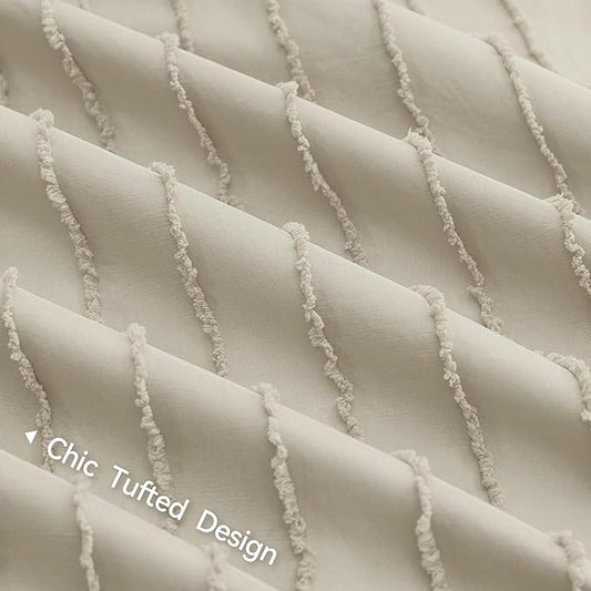 Duvet Cover Full Size Light Khaki - 3PCS Boho Striped Duvet Cover Set Polyester Tufted Bohemian Textured Comforter Cover with Corner Ties & Zipper Closure