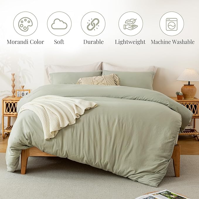 Super Soft Duvet Cover - 100% Washed Microfiber Comforter Cover Set 3 Pieces with Zipper Closure & Corner Ties (No Comforter)