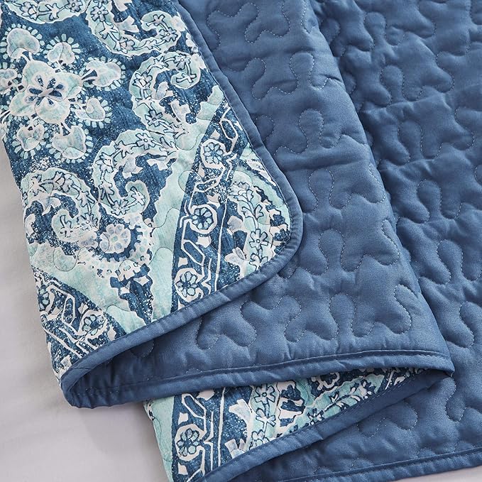 Reversible Quilt Set-Vermicelli Stitching Design All Season, Lightweight, Coverlet Bedspread Bedding, Matching Shams, Twin/Twin XL (66 in x 90 in)