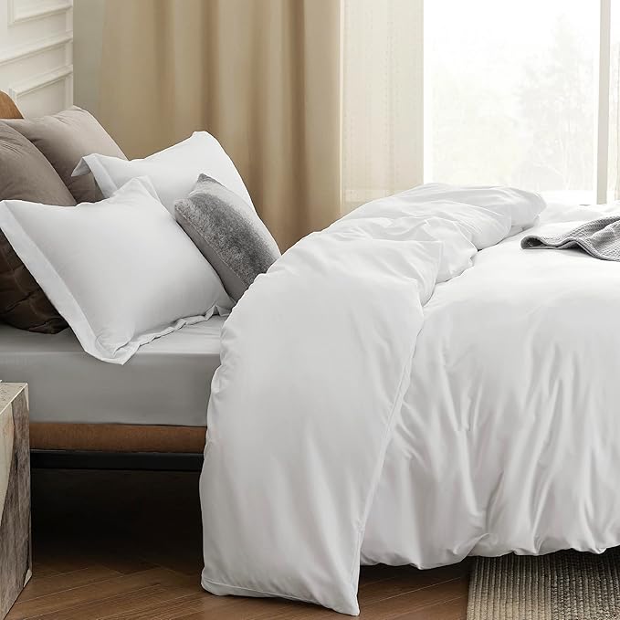 White Duvet Cover Queen Size - Soft Double Brushed Bedding Set for Kids & Adults, Zipper Closure, 3 Pieces, Includes 1 Duvet Cover (90"x90") & 2 Pillow Shams, NO Comforter