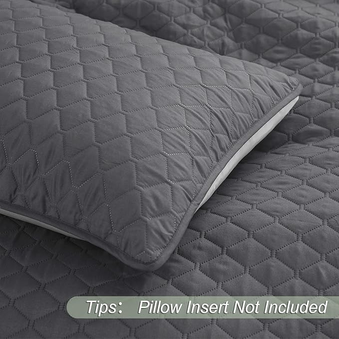 Ultrasonic Reversible Full Queen Quilt Bedding Set with Pillow Shams, Lightweight Quilts Queen Size, Soft Bedspreads Bed Coverlets for All Seasons - (Grey, 90"x96")