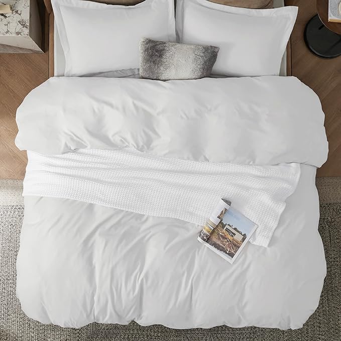White Duvet Cover Queen Size - Soft Double Brushed Bedding Set for Kids & Adults, Zipper Closure, 3 Pieces, Includes 1 Duvet Cover (90"x90") & 2 Pillow Shams, NO Comforter