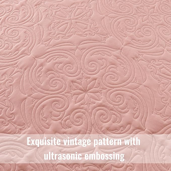 Quilt Set Full Queen Size, Lightweight Vintage Quilts with 2 Pillow Shams, Soft Queen Bedspreads Coverlets Bedding Set for All Seasons, (90"x96", Blush Pink)