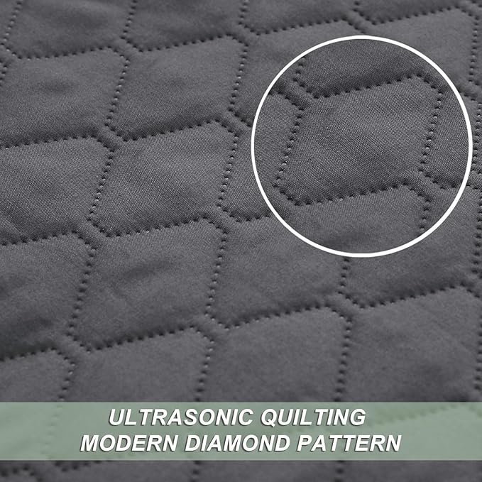 Ultrasonic Reversible Full Queen Quilt Bedding Set with Pillow Shams, Lightweight Quilts Queen Size, Soft Bedspreads Bed Coverlets for All Seasons - (Grey, 90"x96")