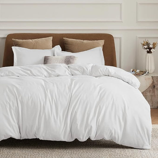 White Duvet Cover Queen Size - Soft Double Brushed Bedding Set for Kids & Adults, Zipper Closure, 3 Pieces, Includes 1 Duvet Cover (90"x90") & 2 Pillow Shams, NO Comforter
