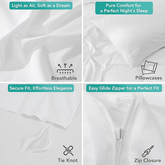 Duvet Cover Set with Pillowcases - 3 Pieces Bedding Duvet Cover with Zipper Closure - 1 Duvet Cover with 2 Pillowcases - Soft Brushed Microfiber (Queen, White)